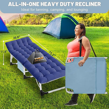 Slsy Folding Camping Cot for Adults with Pad, Padded Portable Sleeping Cots, Camp Bed with Carry Bag for Outdoor Travel, Beach, Hiking