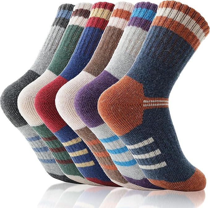 EBMORE Kids Merino Wool Hiking Socks Thermal Winter Warm Thick Boys Toddlers Girls Cushion Crew Socks 6 Pairs