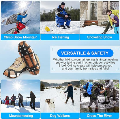 Ice Snow Cleats for Shoes and Boots,Snow Walk Traction Cleats Crampons Non-Slip 9 Point Cleats Ice Snow Grippers Overshoe for Women Men Kids Walking on Snow & Ice