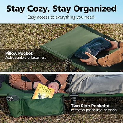 Ultralight Camping Cot for Adults, Portable Folding Camping Bed, Supports 350 lbs - Lightweight for Travel, Camping, Hiking, Backpacking, Mountaineering, Dark Green
