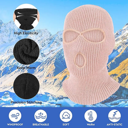 Pukavt 2 Pack 3 Hole Winter Knitted Mask, Full Face Cover Ski Mask Warm Balaclava for Skiing, Motorcycle, Snowboard