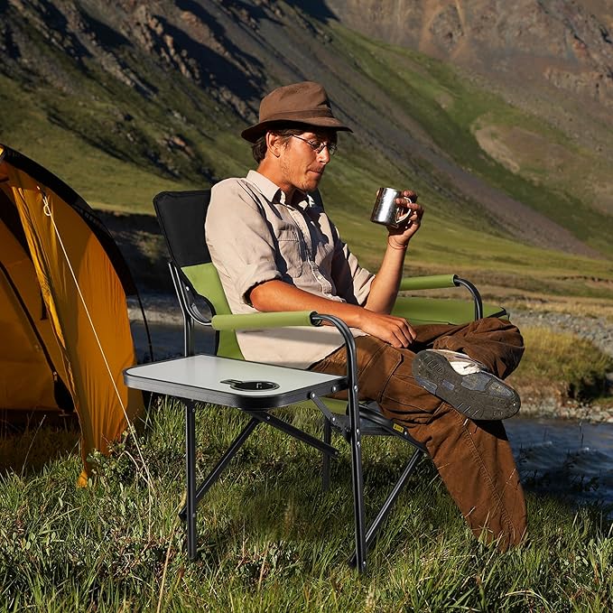 VILLEY Heavy Duty Directors Chair, Folding Camping Chairs, with Cooler Bag Portable Foldable Chair, for Camp Tailgating Lawn Picnic Fishing Beach, Supports 400 LBS, Green