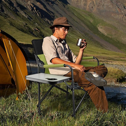 VILLEY Heavy Duty Directors Chair, Folding Camping Chairs, with Cooler Bag Portable Foldable Chair, for Camp Tailgating Lawn Picnic Fishing Beach, Supports 400 LBS, Green