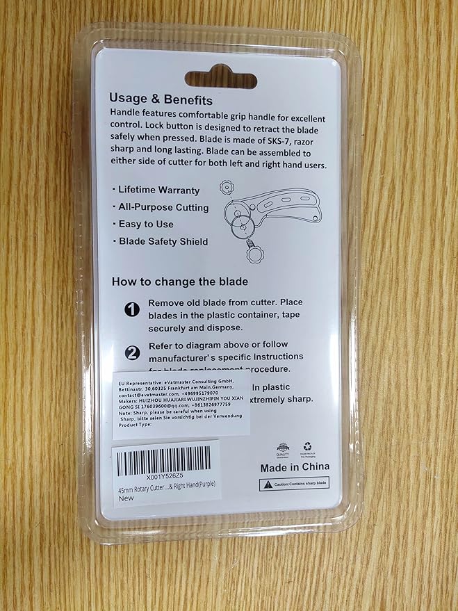 Headley Tools 45mm Rotary Cutter for Fabric, Ergonomic Handle Rolling Cutter with Safety Lock for Fabric Leather Crafting Sewing Quilting, Fabric Cutter Wheel Perfect for Left & Right Hand (Purple)
