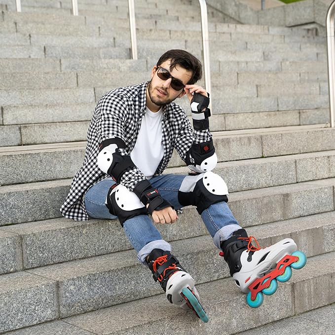 SKATEWIZ Skating Protective Gear Adult Knee Pads, Elbow Pads and Wrist Guards for Adults [6pc] - Shield - Roller Skates, Inline, Skateboard - Designed in Germany