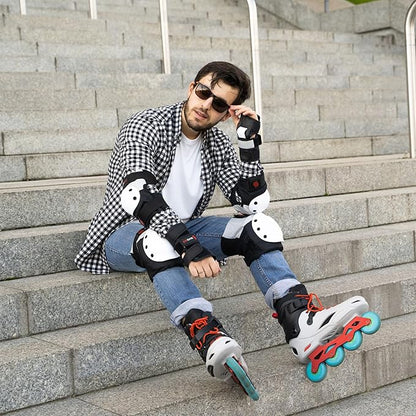 SKATEWIZ Skating Protective Gear Adult Knee Pads, Elbow Pads and Wrist Guards for Adults [6pc] - Shield - Roller Skates, Inline, Skateboard - Designed in Germany