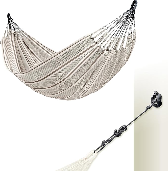 LA SIESTA Flora Classic Cotton Hammock & CasaMount Suspension Kit for Walls, Ceilings & Square Beams - Indoor Outdoor Large 2 Person Double Hammock, Zebra