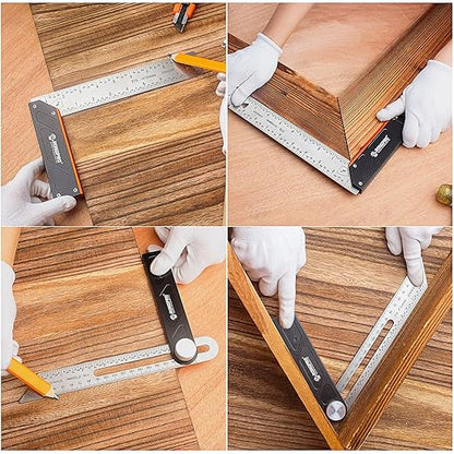 10Inch Woodworking Square Ruler and T-Bevel Gauge Set - 1/16" Precision,Sliding T-Bevel and T Measurements Ruler, Aluminum Handle Carpenter Square Layout Tool for Woodworking -Imperial…