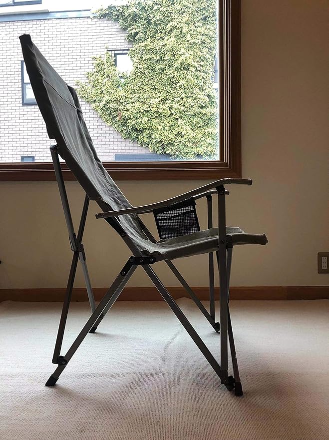 CAMPINGMOON Foldable Cotton Canvas Camping Chair for Campfire High Back Chair Gray F-1001C-H