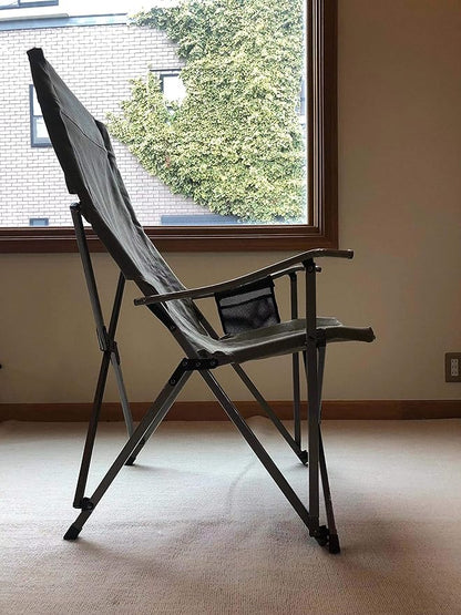 CAMPINGMOON Foldable Cotton Canvas Camping Chair for Campfire High Back Chair Gray F-1001C-H