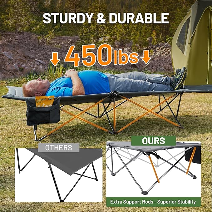 Timber Ridge Extra Wide Heavy Duty Camping Cot for Adult, Easy Set Up Oversized Sleeping Cot with Carry Bag for Camping, Travel and Outdoors, Support up to 450lbs