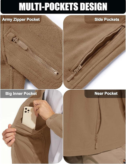 CRYSULLY Men's Military Tactical Sport Warm Fleece Hooded Outdoor Adventure Jacket Coats