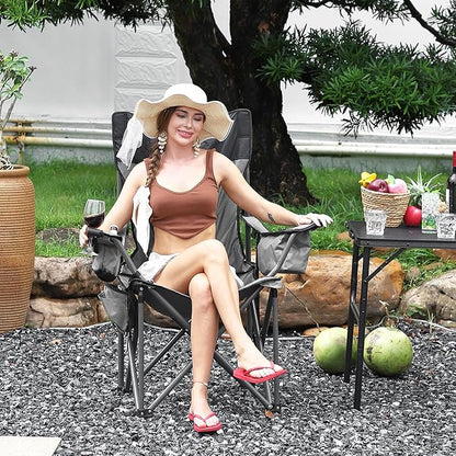 GAOMON Oversized Padded Camp Chair，Heavy Duty Camping Chair 500Lbs Capacity with High Back Support & Headrest, Folding Portable Camping Chair for Beach, Fishing, Backyard,1 Pack