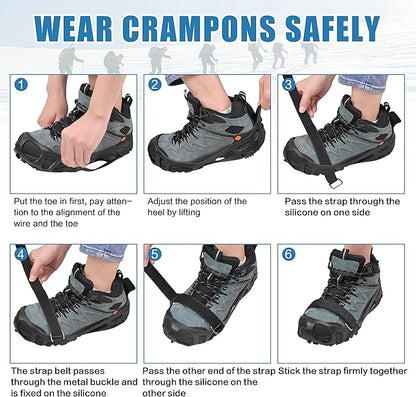 Ice Cleats Snow Traction Cleats Crampon for Walking on Snow and Ice Non-Slip Overshoe Rubber Anti Slip Crampons Slip-on Stretch Footwear