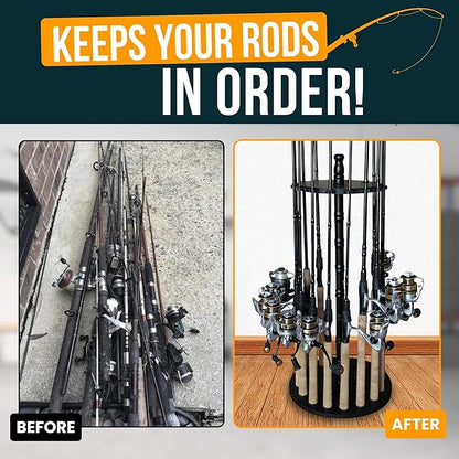 Rush Creek Creations | Fishing Rod Holder for 16 Rods, Fishing Pole Holder for Garage Organization and Storage, for Fishing Reels, Fishing Gear, Fishing Accessories, Tackle Box (360° Access)