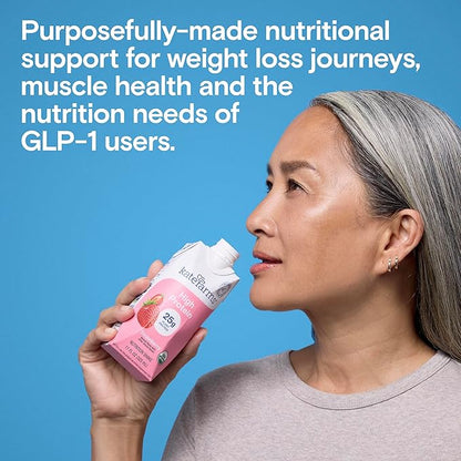 KATE FARMS Organic High Protein Strawberry Nutrition Shake, 25g Protein, 6g Fiber, 27 Vitamins and Minerals, 0g Sugar, Protein Drink, 11 oz (6 Pack)