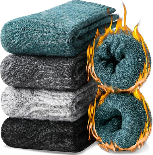 EBMORE Merino Wool Thermal Warm Socks Thick Winter Hiking Cozy Crew Comfy Cushioning Socks 4 Pairs for Women Men