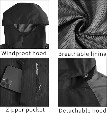 TEZO Mens Rain Jacket Waterproof with Hooded Hiking Coat Lightweight Windbreaker