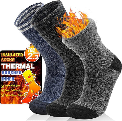 3 Pairs Winter Thermal Socks for Men & Women Warm Winter Ski Thick Boot Insulated Socks for Cold Weather