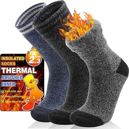 3 Pairs Winter Thermal Socks for Men & Women Warm Winter Ski Thick Boot Insulated Socks for Cold Weather