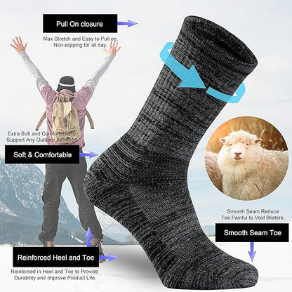 Ortis Men's Merino Wool Cushion Crew Socks with Moisture Wicking Control Light Weight Breathable for Outdoor Hiking Cycling