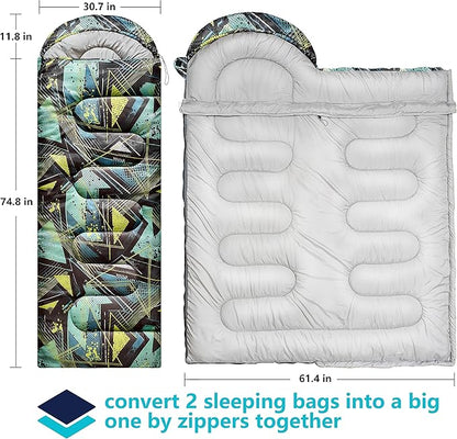 5°F Cold Weather Sleeping Bags for Adults Camping | Big and Tall Winter Sleeping Bag w. Compression Sack for Backpacking, Hiking | Waterproof, Portable | Camouflage
