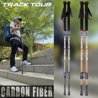 Carbon Fiber Trekking Poles Ultra Lightweight Hiking Poles Walking Sticks with Cork and EVA Foam Grips Quick Adjustable Flip Locks