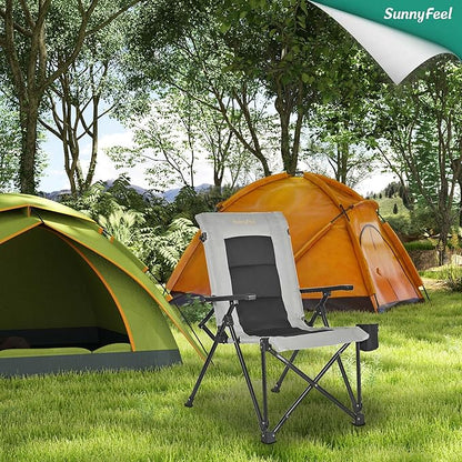 SUNNYFEEL Ergonomic High Back Camp Chair - 500lbs Heavy Duty Folding Chair, UV-Resistant Portable Camp Chair with Hard Armrests, Cup Holder＆ Bag for Outdoor, Basebal, Travel, Sports, Hiking, Fishing