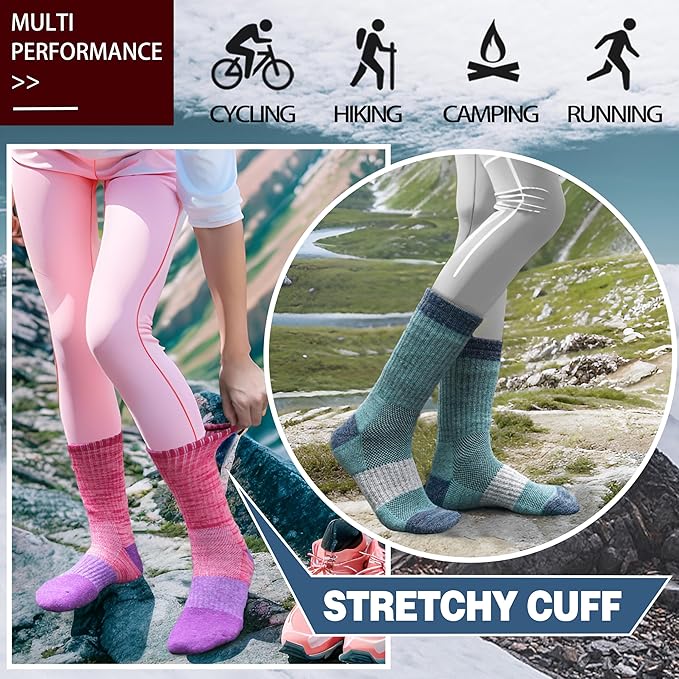 Anlisim Merino Wool Hiking Socks for Women Thermal Winter Warm Boot Work Cushion Socks 5 Pairs