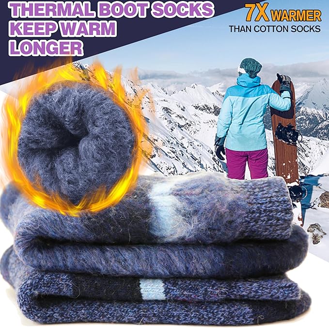 MOGGEI 3 Pairs Thermal Winter Socks for Women & Men Thick Extra Warm Insulated Ski Boot Socks for Cold Weather