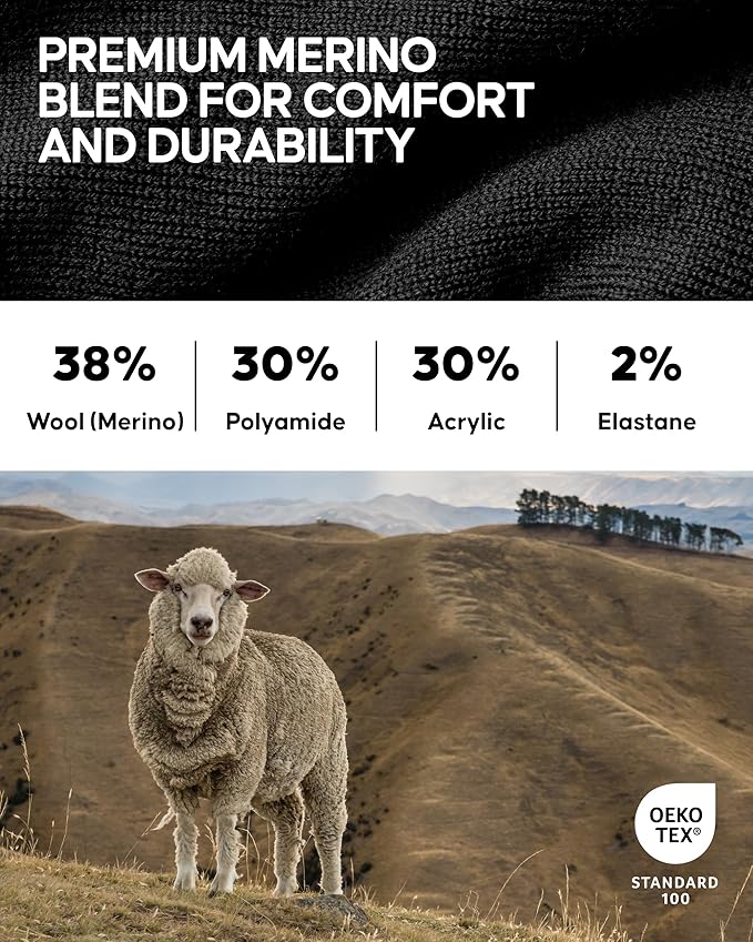 DANISH ENDURANCE Hiking Socks, Lightweight, Merino Wool Socks for Men & Women, Moisture Wicking & Thermal, 1 or 5 Pack