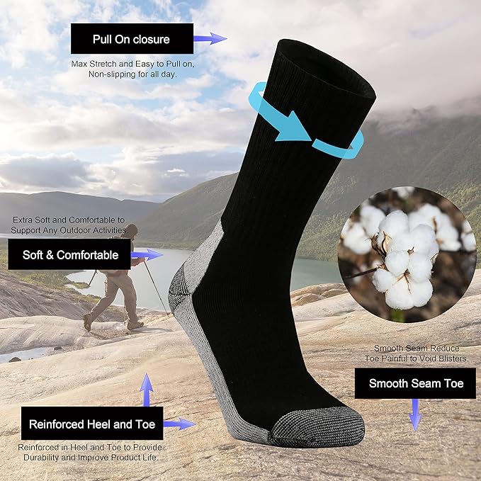 Ortis Men's Cotton Cushion Crew Socks Moisture Wicking Breathable Thick Warm Thermal for Athletic Heavy Duty Work Boot