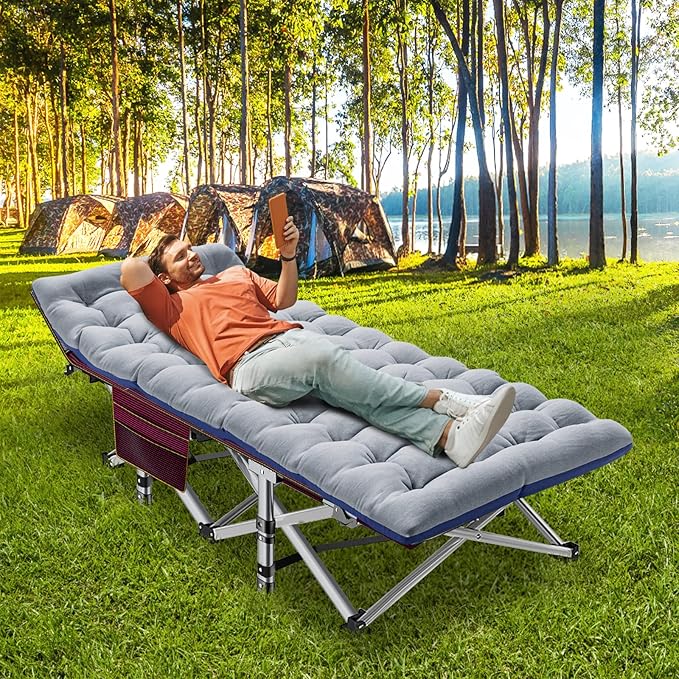 ABORON Folding Camping Cot for Adults, Double Layer 1200D, 500lb Capacity, Heavy Duty Guest Cot with Mat & Carrying Bag for Indoor & Outdoor Use