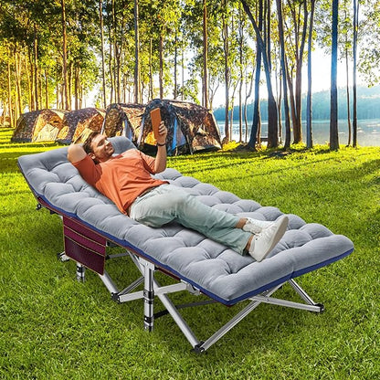 ABORON Folding Camping Cot for Adults, Double Layer 1200D, 500lb Capacity, Heavy Duty Guest Cot with Mat & Carrying Bag for Indoor & Outdoor Use