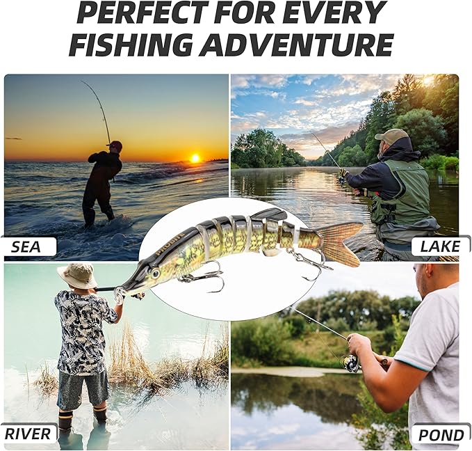 5PCS Lifelike Fishing Lures – Multi-Jointed Swimbait for Bass, Trout, Crappie, Walleye, Pike, Realistic Action with 3D Fish Eyes and Sharp Hooks, Perfect for Fishing Kits in Saltwater & Freshwater