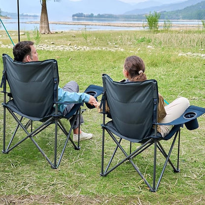 TIMBER RIDGE Oversized Folding Camping Chair Support 550 LBS, Heavy Duty Portable Chairs with Cup Holder Side Pocket for Lawn, Outdoor Picnic, Fishing, 2 Pack(Navy)