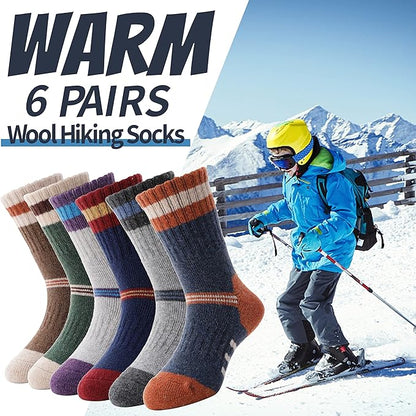 EBMORE Kids Merino Wool Hiking Socks Thermal Winter Warm Thick Boys Toddlers Girls Cushion Crew Socks 6 Pairs