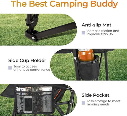 ALPHA CAMP Heavy Duty High Back Camping Chairs with Cup Holder Oversized Folding Chair Outdoor Chair with Headrest,Lawn with Side Pocket for Lawn, Sports and Fishing, 500lbs