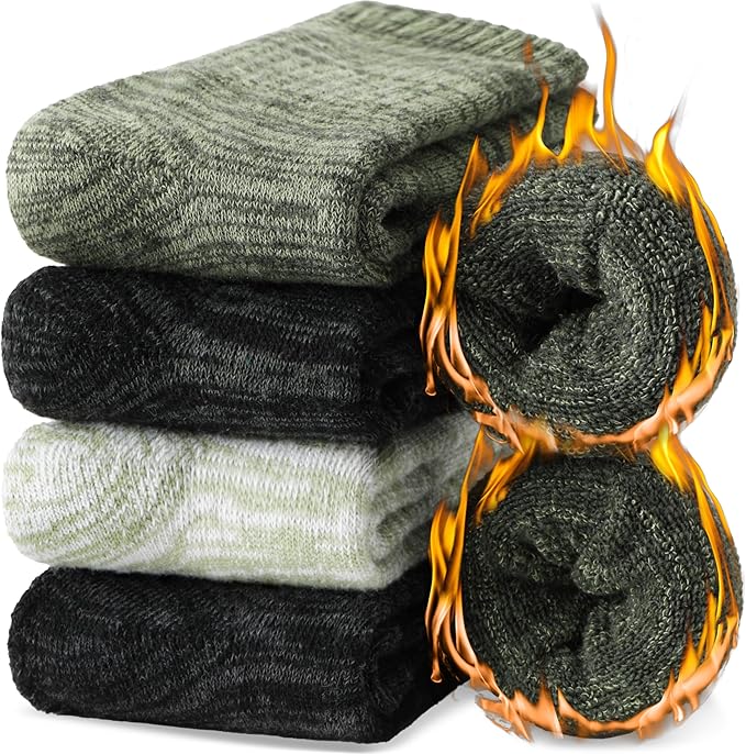 EBMORE Merino Wool Thermal Warm Socks Thick Winter Hiking Cozy Crew Comfy Cushioning Socks 4 Pairs for Women Men