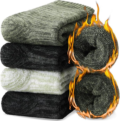 EBMORE Merino Wool Thermal Warm Socks Thick Winter Hiking Cozy Crew Comfy Cushioning Socks 4 Pairs for Women Men