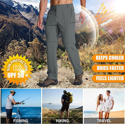 Mens Hiking Pants Convertible Quick Dry Zip Off Fishing Travel Safari Pants