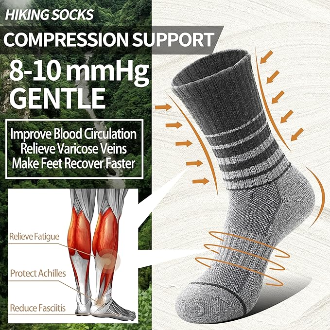 Anlisim Merino Wool Hiking Socks for Women Thermal Winter Warm Boot Work Cushion Socks 5 Pairs