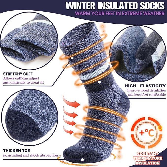 MOGGEI 3 Pairs Thermal Winter Socks for Women & Men Thick Extra Warm Insulated Ski Boot Socks for Cold Weather