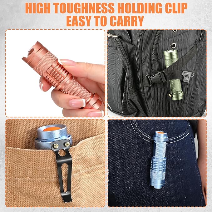 Fumete 20 Pieces LED Flashlight Mini 3 Mode Tactical Torch Small Water Resistant Pocket Flash Light Adjustable Focus Light Pen for Men, Father, Indoor Outdoor Hiking(Multicolor)