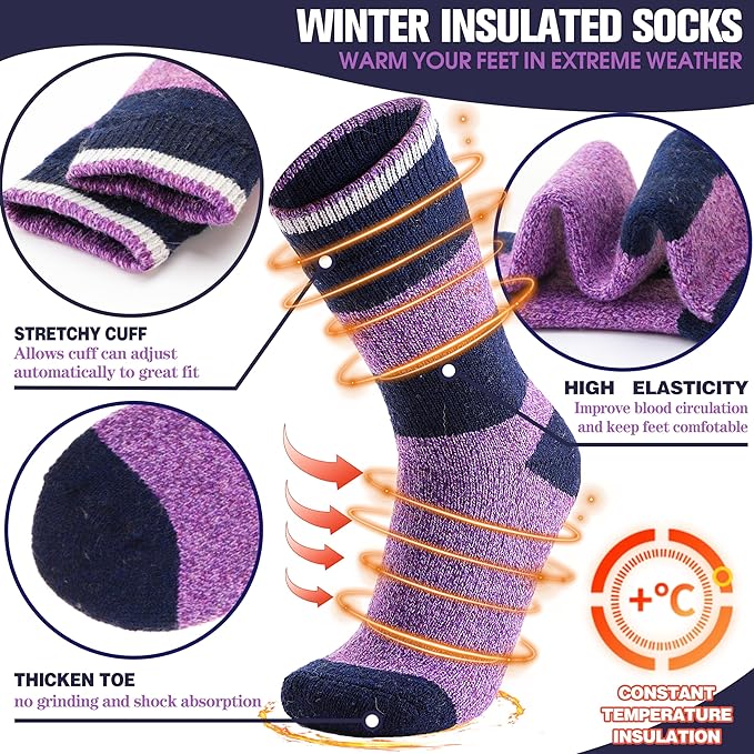 MOGGEI 3 Pairs Thermal Winter Socks for Women & Men Thick Extra Warm Insulated Ski Boot Socks for Cold Weather