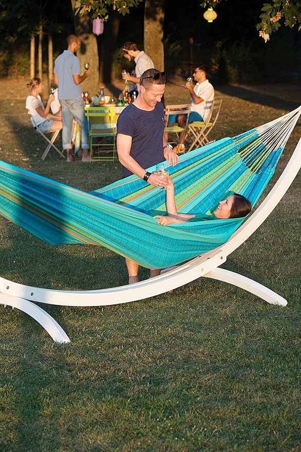 LA SIESTA Flora Hammock, Transform Your Backyard, Patio, or Porch into a Relaxation Oasis, Ultra Soft Cotton Hammock, Max 440 Lbs, Family Hammock, King, Curaçao