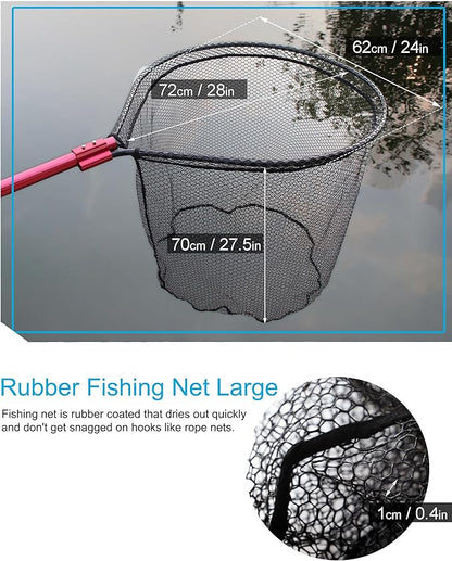Heavy Duty Extra Large Aluminum Telescoping Landing Net - Saltwater Fishing Net with 6pcs Soft Jig Swimbait, Extends to 72-94in