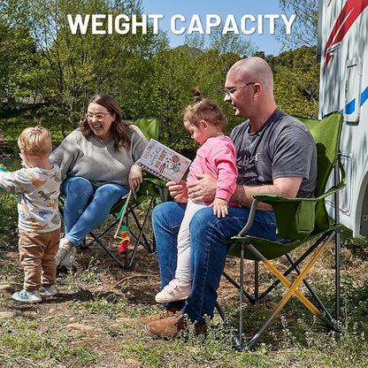 TIMBER RIDGE Oversized Folding Camping Chair for Adults, Support 550 LBS Heavy Duty with Cup Holder Side Pocket for Camp, Lawn, Picnic, Green, 2 Pack