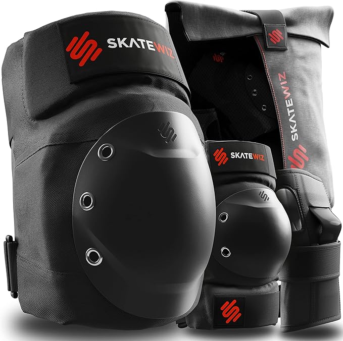SKATEWIZ Skating Protective Gear Adult Knee Pads, Elbow Pads and Wrist Guards for Adults [6pc] - Shield - Roller Skates, Inline, Skateboard - Designed in Germany