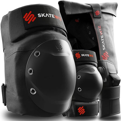 SKATEWIZ Skating Protective Gear Adult Knee Pads, Elbow Pads and Wrist Guards for Adults [6pc] - Shield - Roller Skates, Inline, Skateboard - Designed in Germany